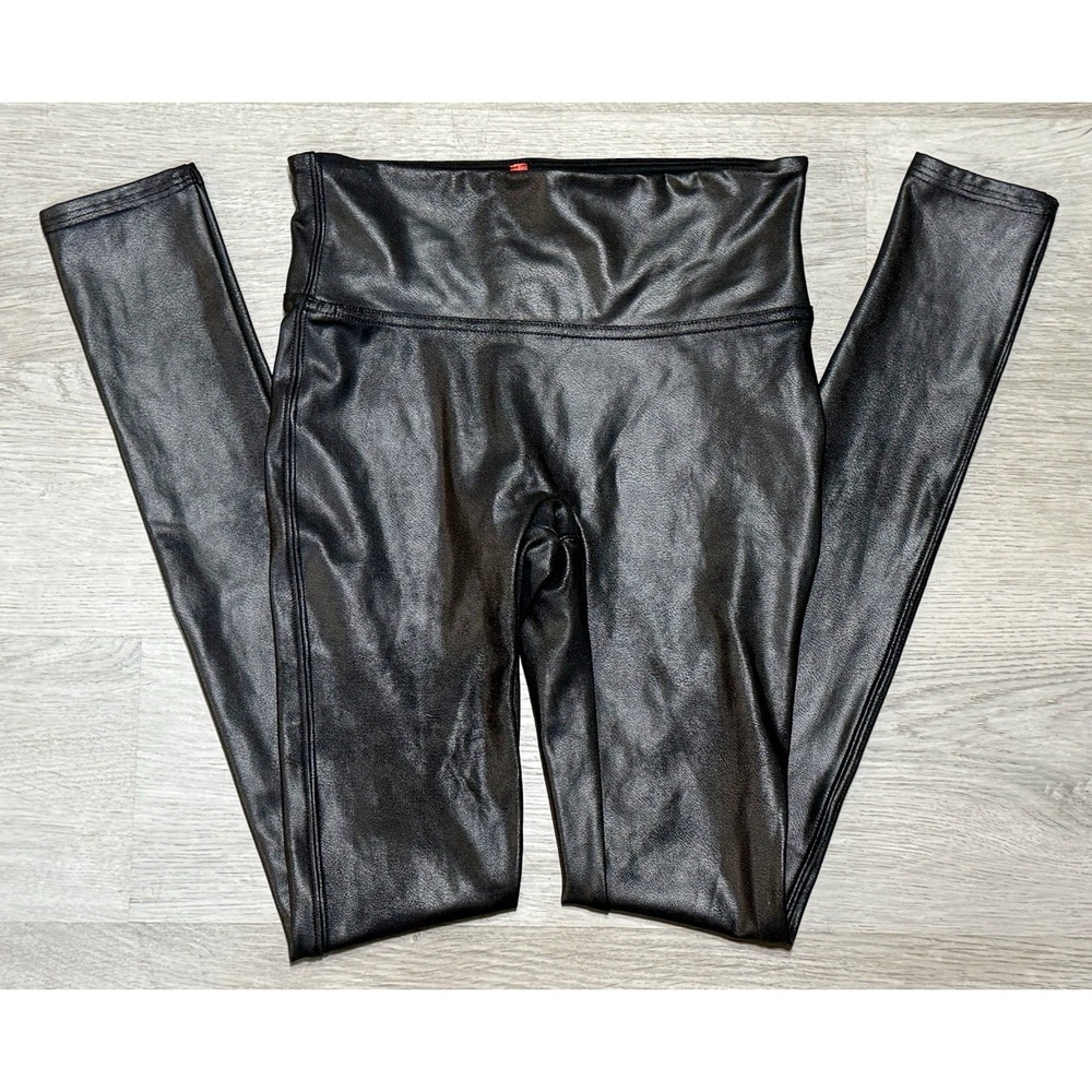 Spanx Faux Leather Leggings Women Size XS Black Casual High Rise Tummy Control